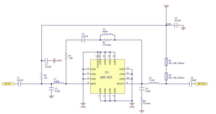 Applikations-Schaltungsdiagramm - Qorvo QPL7425EVB Evaluierungsboards